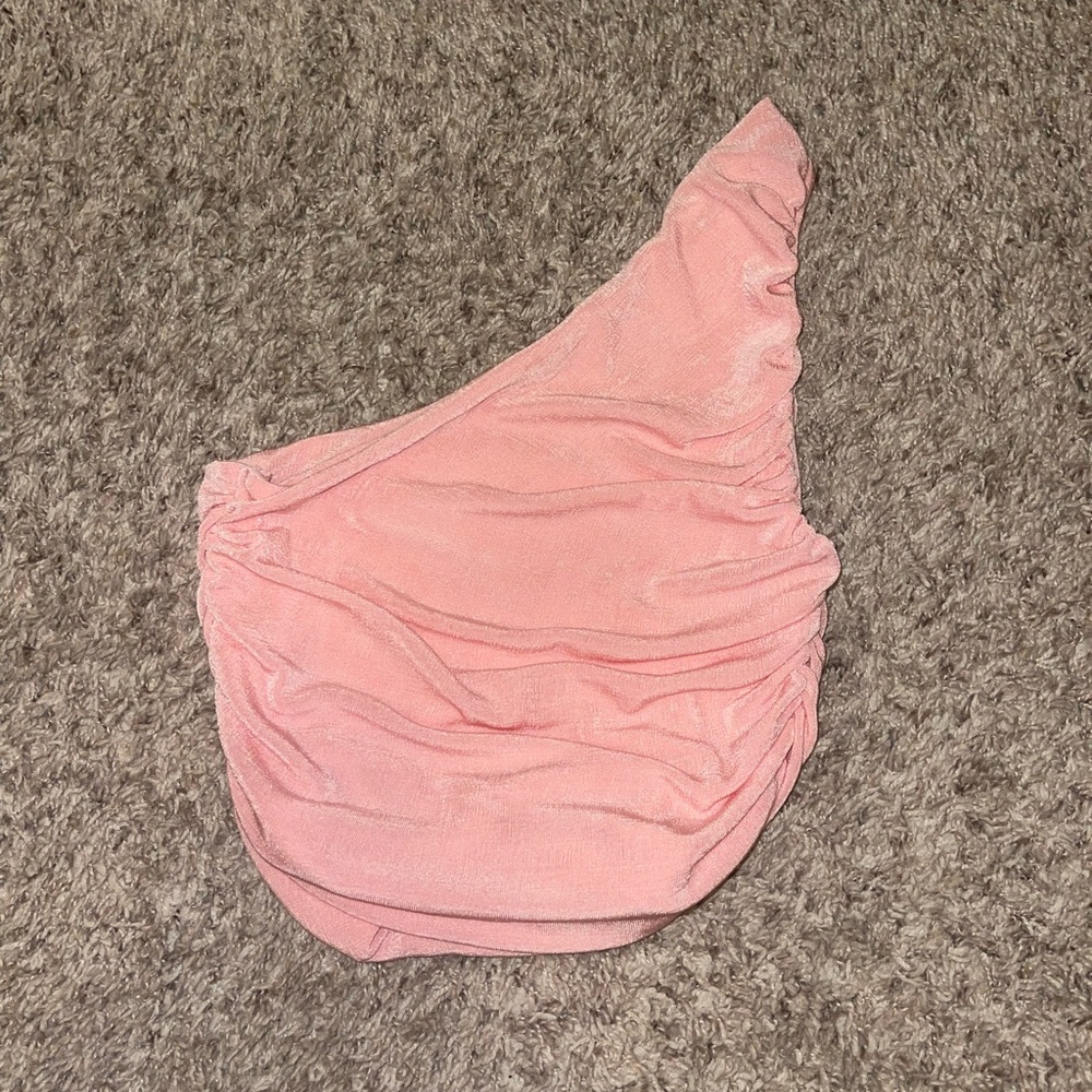 Pink One-Shoulder Ruched Top